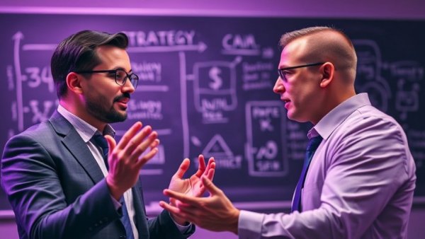 Business discussion on strategy with chalkboard visuals, Zillow CoStar legal battle.