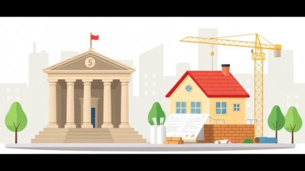 Illustration depicting housing inventory and affordability with courthouse and construction site.