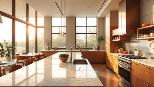 Stylish modern kitchen with marble countertop highlights what sells a home.