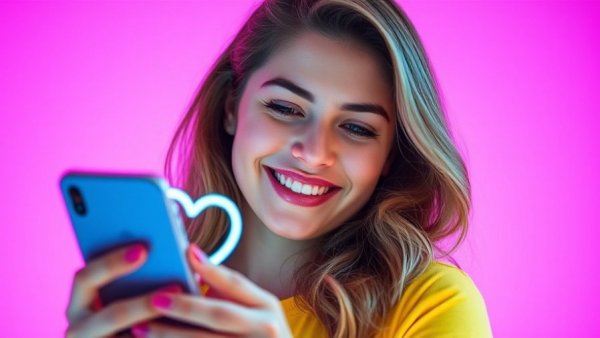 Trendy Instagram interaction scene with neon aesthetics for real estate agents.