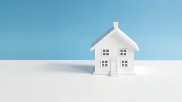 Minimalistic house model representing 'Why Your Home Didn’t Sell', against blue wall.