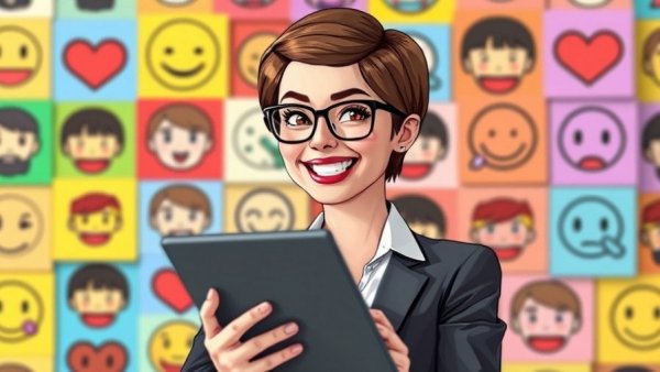 Cartoon businesswoman with emotion labels signifying real estate trends 2025.