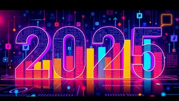 Vibrant 2025 year-end review with bar chart.