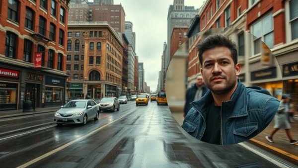 Urban scene with confident person inset, emphasizing reputation in real estate.