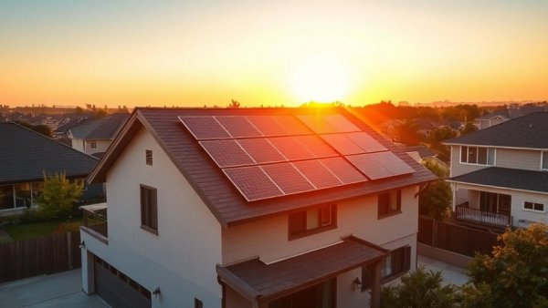 Modern house with solar panels during evening, Planning Solar for New Home Construction.