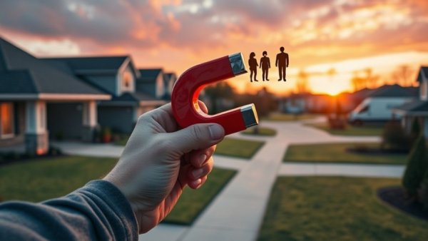 Recruiting framework for real estate brokerages depicted with magnet and figures.