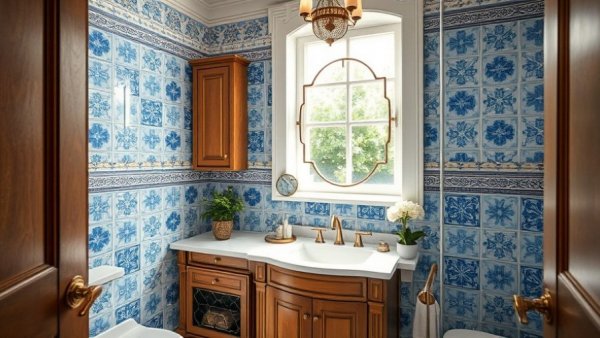 5×7 bathroom remodel with elegant decor and blue tiles.