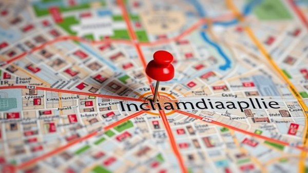 City map of Indianapolis marked with a red pushpin, symbolizing buyer-friendly markets 2026.