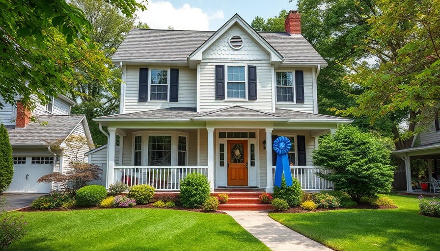 Charming home with blue ribbon, symbolizing best long-term investment in real estate.