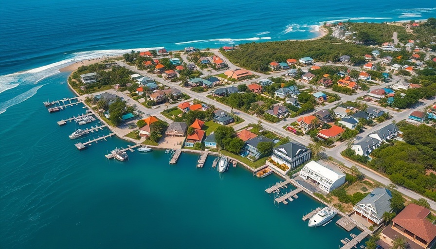 Aerial view of coastal suburban homes and docks illustrating stable housing market.