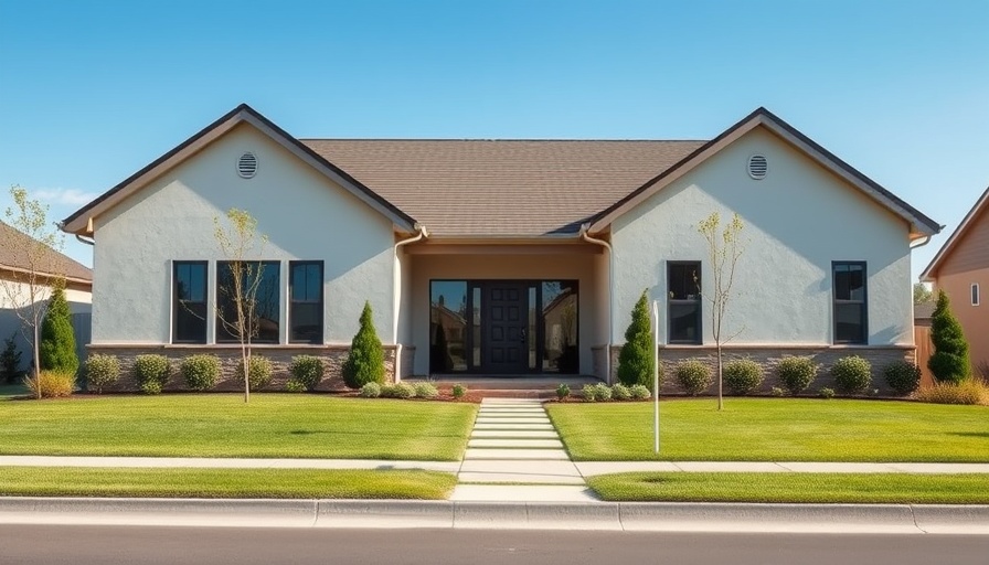 Modern suburban house with fresh lawn under clear sky.