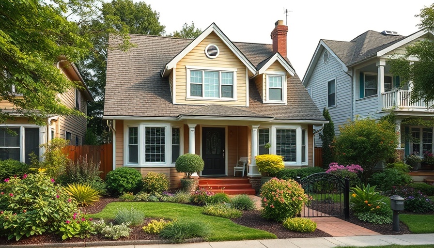 Charming suburban house with garden during daylight, lush greenery.