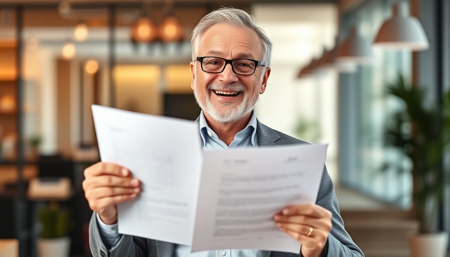 Older man presenting a document with a smile, Transform Your Real Estate Strategy.