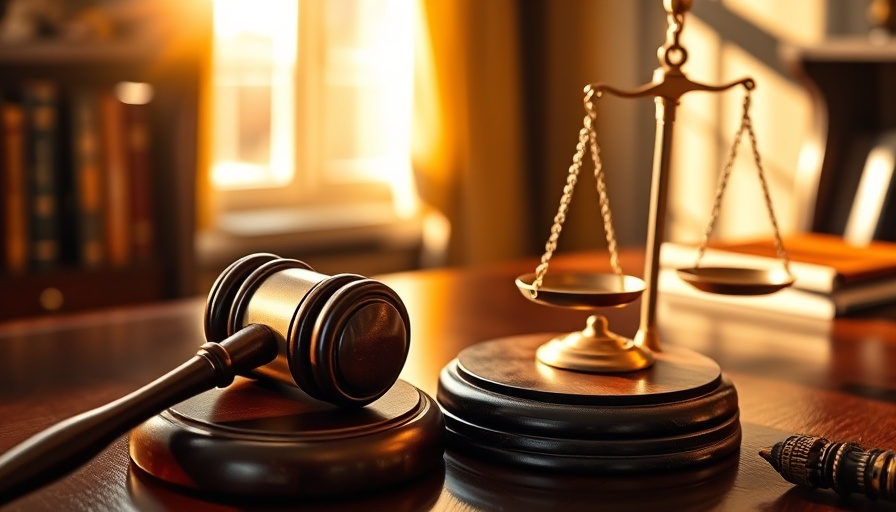 Gavel and scales on a desk symbolizing MLS PIN settlement approval in soft sunlight.