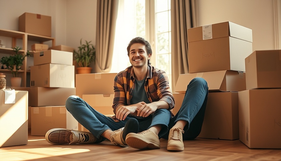 Couple with moving boxes planning down payment requirements for buying a house.