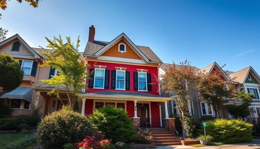 Charming townhouse with a colorful facade for house hacking.