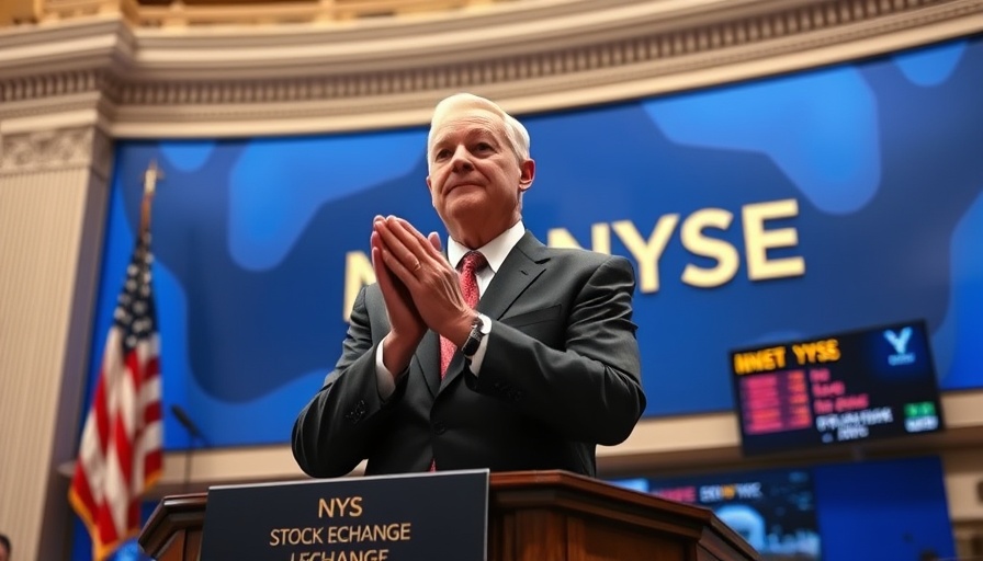 New York Stock Exchange podium with elderly man clapping.