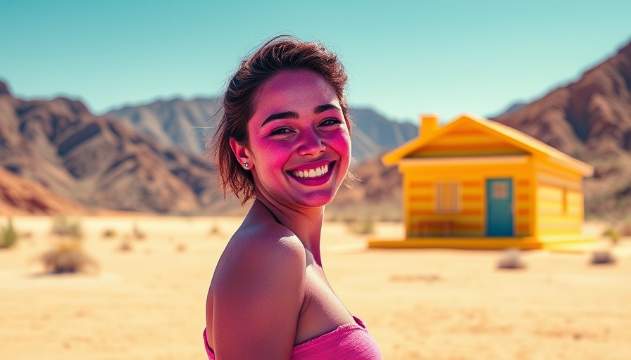 Confident woman in vibrant tones, symbolic of business success in surreal desert.