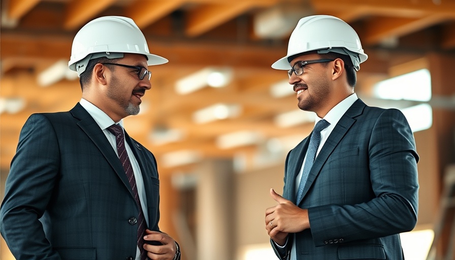 Two businessmen discussing in a construction site, highlighting mortgage rates drop sharply.