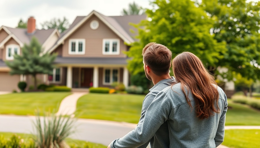 Young couple observing a potential new home, reflecting on lower mortgage rates influence homebuyers.