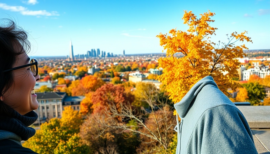 Real estate lessons with autumn cityscape view.