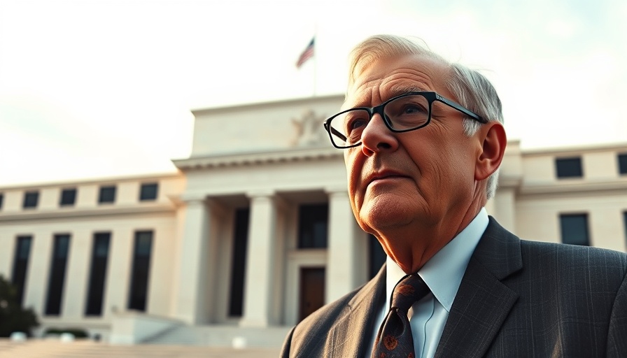 Federal Reserve impact on real estate depicted with a man in front of the building, representing economic influence.