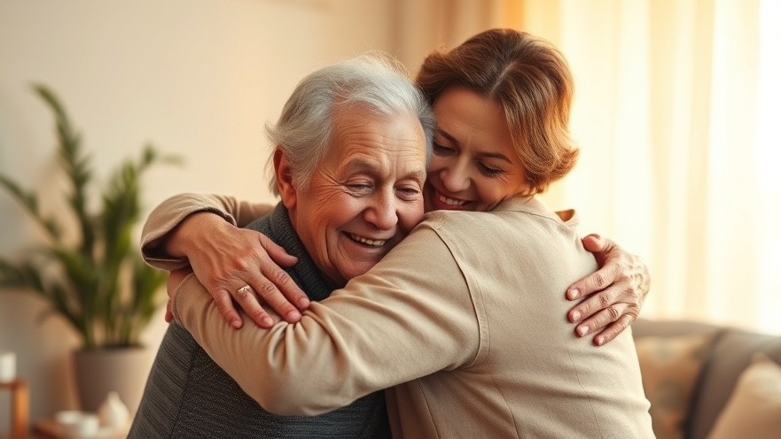 Embrace of love and support in senior living, highlighting eldercare challenges.