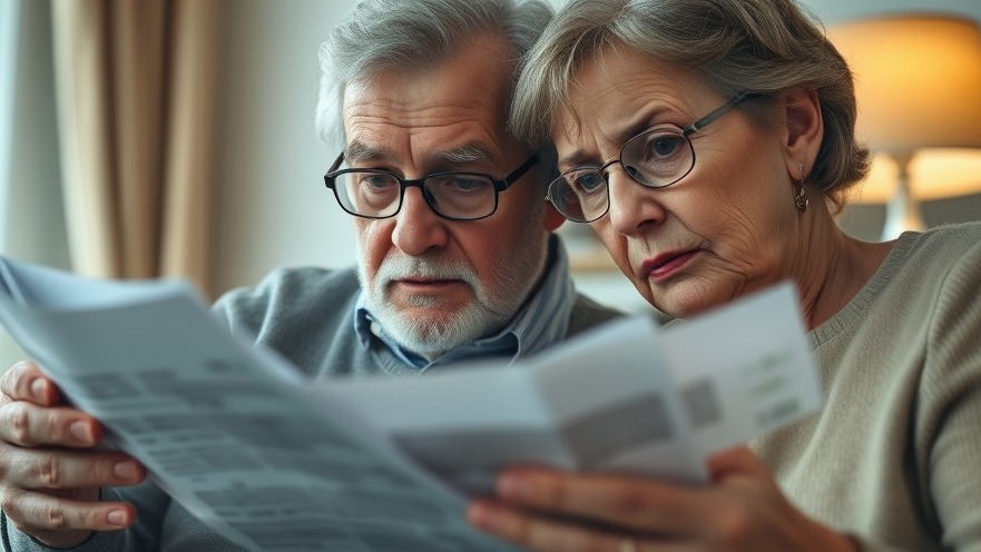 Elderly couple stressed over bills, highlighting financial literacy and saving strategies.