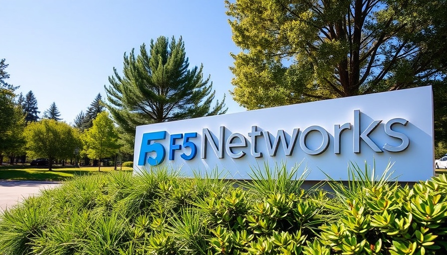 F5 Networks corporate sign in a natural outdoor setting