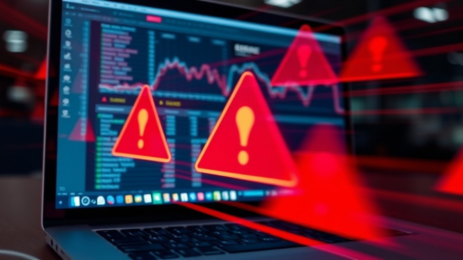 Warning symbols over laptop indicating CAPI Backdoor malware attack.