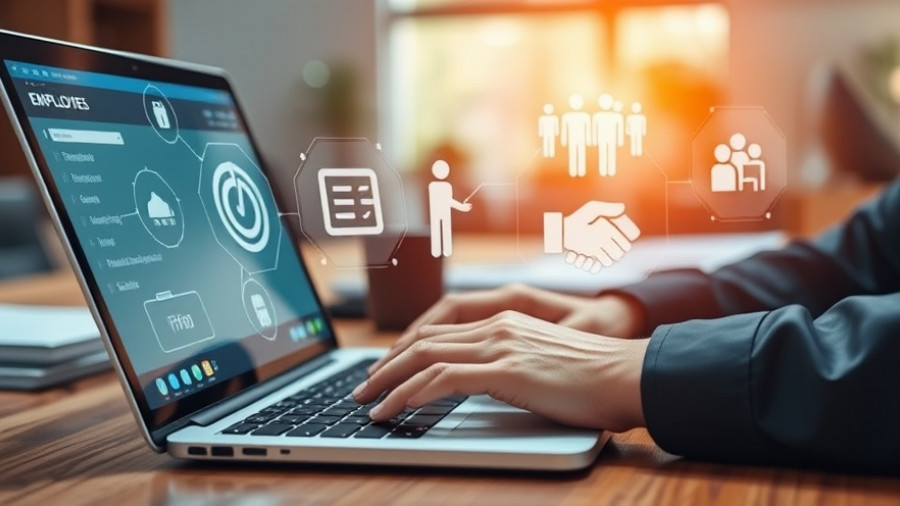 Professional using laptop with digital employee development tools.