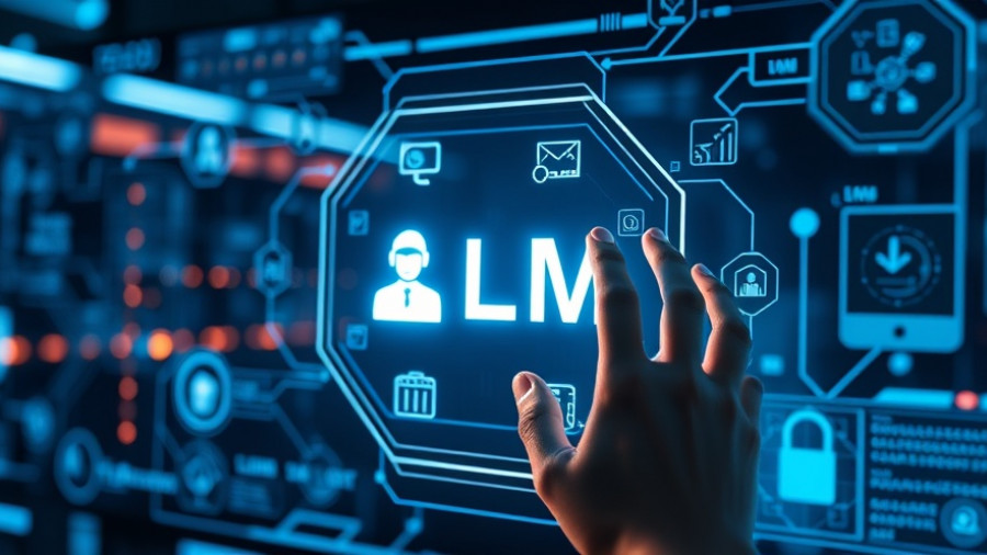Futuristic AI interface with LLM icons on laptop screen.