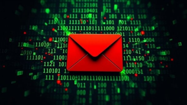 Phishing-as-a-Service operation depicted with a red envelope and binary code.