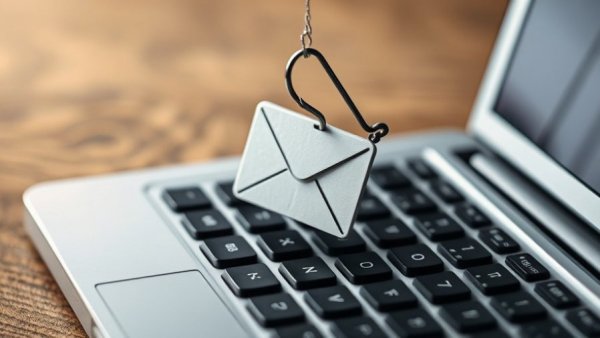 Phishing symbol on laptop highlighting Microsoft Exchange vulnerabilities.