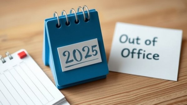 Calendar December 2025 with 'Out Of Office' notepad, indicating ransomware spikes during holidays context.