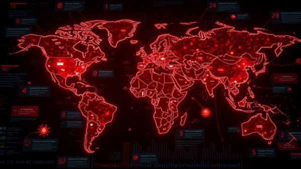 Red digital world map illustrating React2Shell Vulnerability Exploitation.