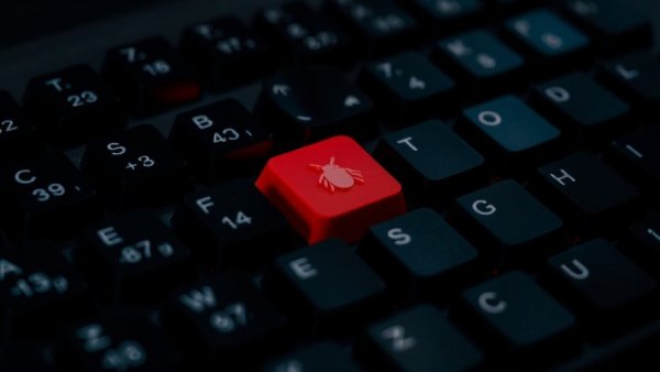 Image symbolizing vulnerabilities with red bug key among code keys, related to Microsoft patches vulnerabilities.