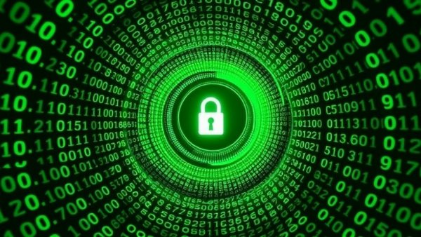 VolkLocker Ransomware Exposure concept with binary code tunnel.