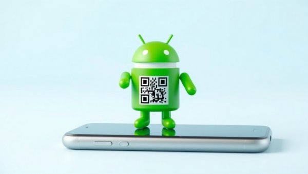 Android mascot on smartphone with QR code, relating to Kimsuky DocSwap Android Malware.