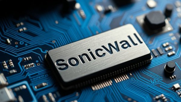 Close-up view of SonicWall circuit board highlighting technology details.