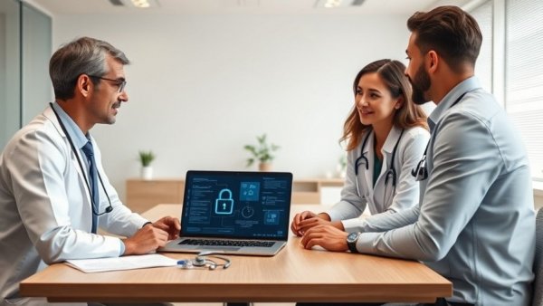 Healthcare team reviews cybersecurity on laptop for HIPAA Security Rule Overhaul.