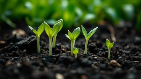 Seedlings sprouting from soil symbolizing growth and potential.
