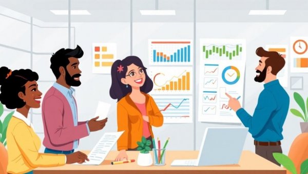 Illustration of diverse employees reviewing an employee policy template in a modern office setting.