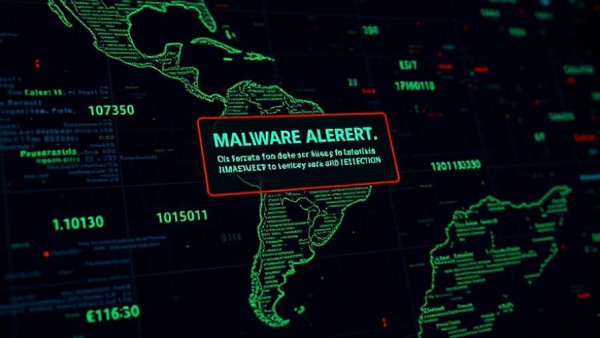 Digital map of Latin America highlighting cybersecurity threats.