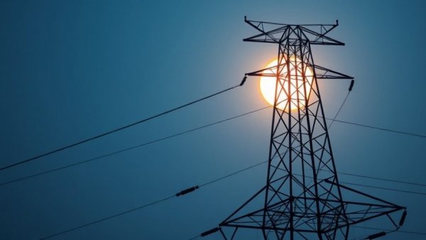 Electric pylon with moon backdrop, illustrating Sandworm Attack on Poland Power Grid.