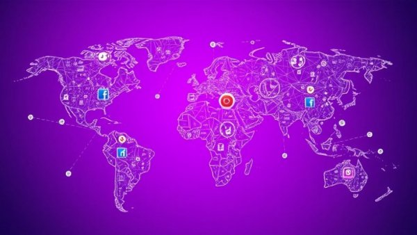 World map with social media icons for biggest platforms 2026