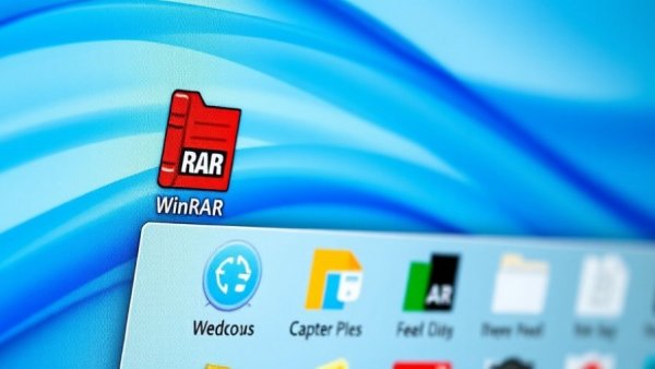 WinRAR CVE-2025-8088 vulnerability shown on computer taskbar, close-up view.