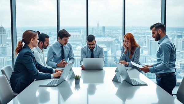 Corporate team analyzing data in a modern conference room for accurate background checks.