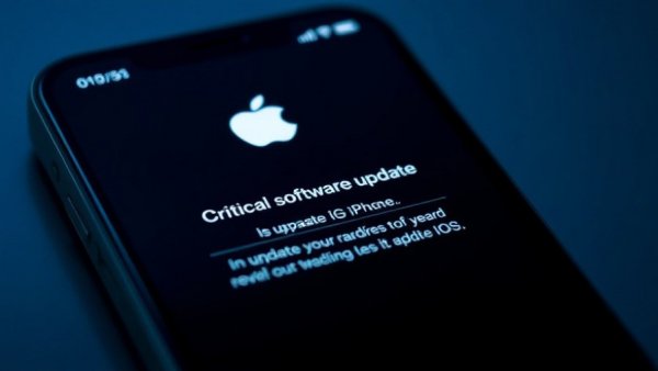 Critical software update alert on iPhone screen highlighting iOS vulnerabilities.