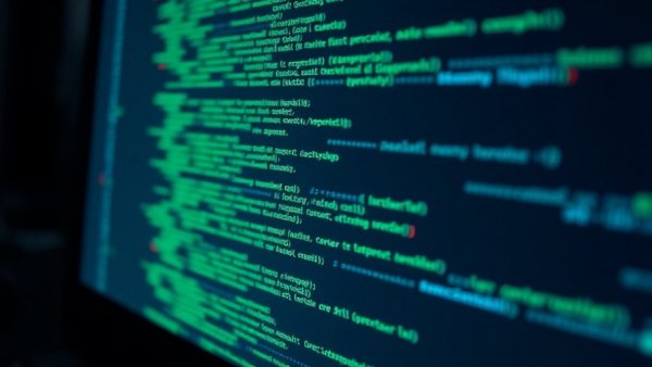 Malicious code on screen, highlighting cyber threat.
